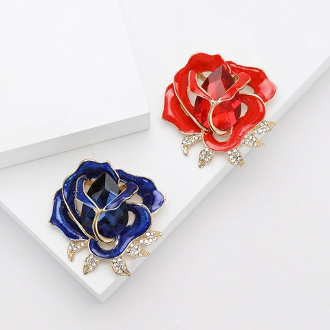 Élégante Broche Rose en Alliage Émaillé Avec Accents de Strass Broche Fleur à la Mode Pour Décoration de Vêtements Femmes