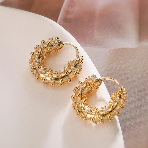 Pendientes De Aro Redondos Geométricos De Cobre Bañado En Oro Con Circón Joyería De Moda Elegante Vintage Para Mujer