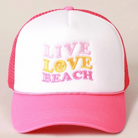 Trucker Hat Mesh Cap Embroidered Live Love Beach Adjustable Breathable Sun Protection Summer Outdoor Unisex