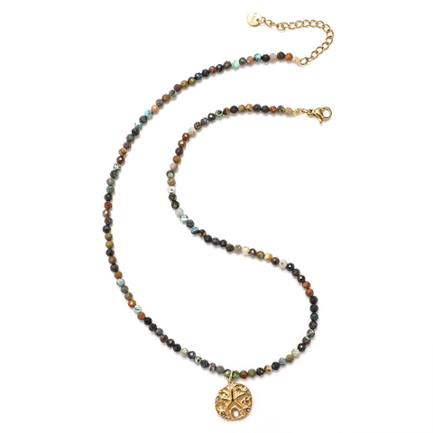 Collana Etnica Vintage in Pietra Naturale Con Ciondolo in Rame Sole Luna Stella Gioielli Bohemian Donna Accessorio di Lusso