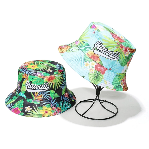 Fischerhut Polyester Tropischer Druck Hawaii Stickerei Sonnenschutz Strand Reise Sommer Lässig Für Erwachsene