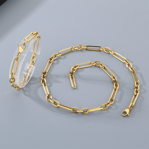 Joyería De Collar Y Pulsera De Cadena De Clip En Acero Inoxidable Cierre De Palanca Y Langosta Hip Hop Punk Para Hombres Mujeres