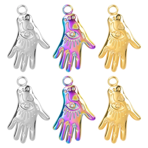 Hamsa Hand Evil Eye Pendant Necklace Stainless Steel 18K Gold Plated Bohemian Protection Spiritual Jewelry For Women