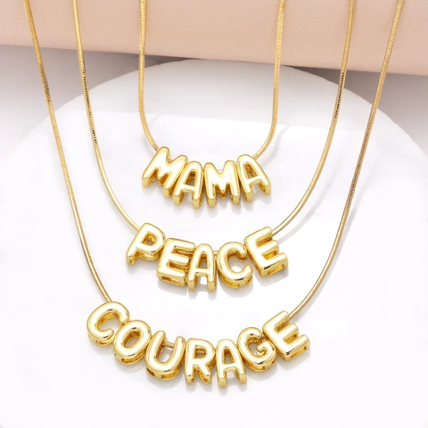 Minimalist Bubble Initial Alphabet Pendant Necklace Gold Plated Copper High Polish Snake Chain Women Fashion Jewelry
