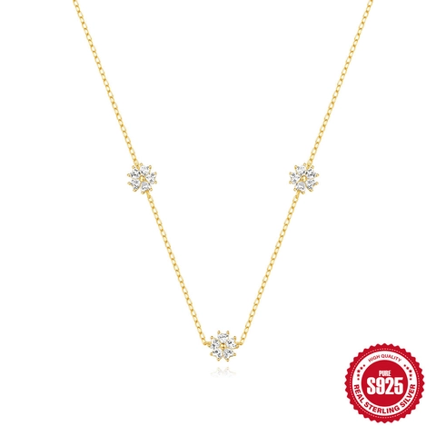 Gänseblümchen Halskette 925 Sterling Silber Vergoldet Mit Zirkonia Herz Blütenblatt Schlüsselbeinkette Für Damen Eleganter Schmuck