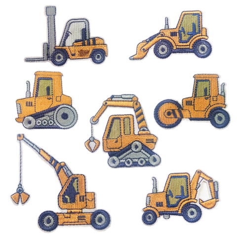 Baustellenfahrzeug Stickerei Aufnäher Polyester Aufbügeln Applikation Für Kleidung DIY Reparatur Cartoon Bagger Stil