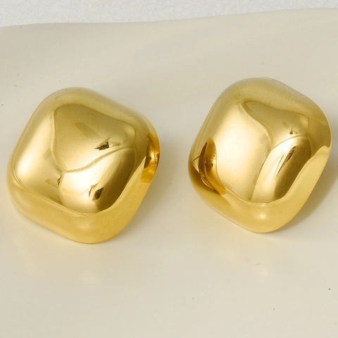 Women Retro 304 Stainless Steel Square Stud Earrings Luxury Geometric Polished Gold Silver Metallic Glossy Stud Earrings