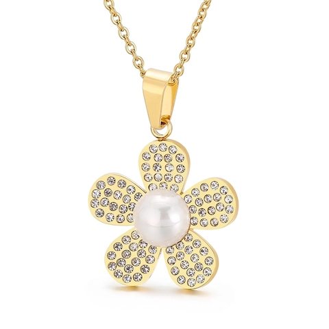 Edelstahl Anhänger Halskette Mit Strass Imitation Künstliche Perle Blume Schmetterling Herz Geometrisch Mode Für Damen