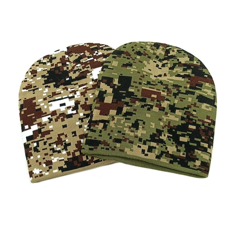 Bonnet En Tricot Camouflage Numérique Acrylique Chaud Hiver Extérieur Tactique Unisexe