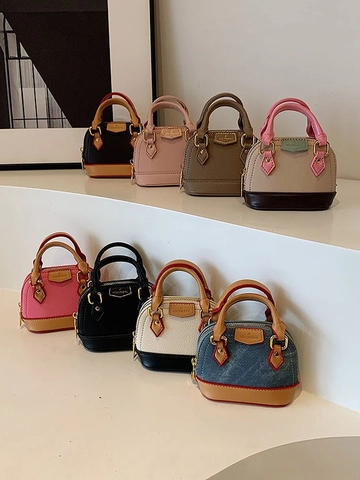 Mini Girls Crossbody Bag PU Leather Denim Shell Shape Handbag Retro Fashion Shoulder Purse For Kids Toddlers