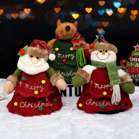 Christmas Gift Bags Burlap Knit Plush Santa Snowman Reindeer Handheld Apple Candy Pouches Holiday Festive Party Favors