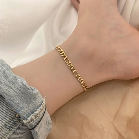 Tobillera De Cadena Figaro De Acero Inoxidable Para Mujeres Y Hombres Estilo Hip Hop Punk Joyería De Pies Con Cierre