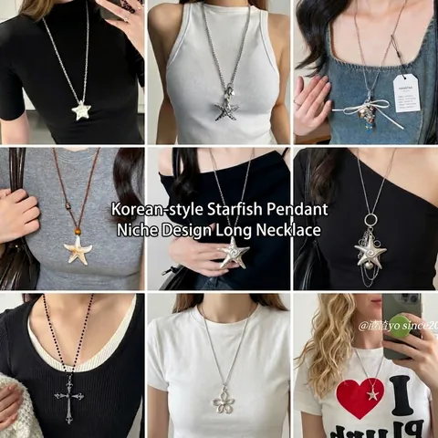 Collana Con Pendente In Rame Vintage Stella Stella Marina Cuore Croce Farfalla Zircone Elegante Catena Lunga Design Di Nicchia