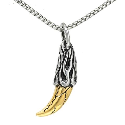 Collar Con Colgante De Diente De Lobo Acero Inoxidable Llama Gótica Colmillo Bicolor Punk Rock Hip Hop Para Hombres