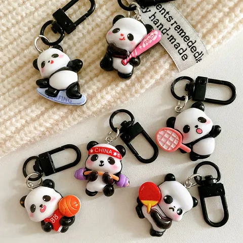 Schattige Sport Panda Sleutelhanger Cartoon Dier Hars Tas Hanger Rugzak Accessoires Student Cadeau