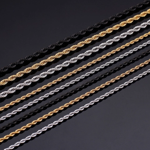 Collar De Cadena De Cuerda De Acero Inoxidable Minimalista Para Hombres Mujeres Joyería De Eslabones Torsados