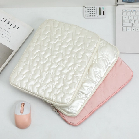 Funda Para Portátil Acolchada Cuero PU Patrón Corazón Lazo Impermeable Antichoque Bolsa Protectora Tableta Accesorios