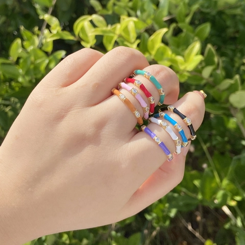 Anillo In Smalto A Forma Di Bambù Rame Placcato Oro Con Zircone Bianco Regolabile Aperto Gioielli Di Moda Per Donne Stile INS Vintage