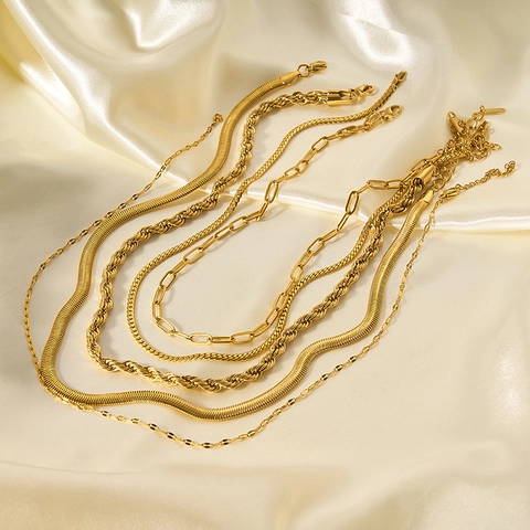18K Gold Plated Stainless Steel Necklace Chain Multiple Styles Figaro Snake Cuban O Chain For DIY Jewelry Making Unisex