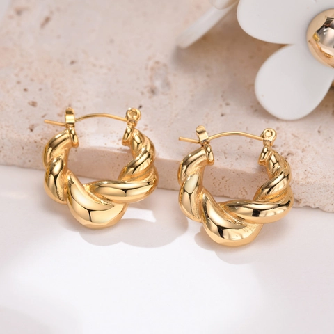 Orecchini A Cerchio Con Corda Intrecciata Acciaio Inossidabile Placcato Oro Gioielli Minimalisti Vintage Donna