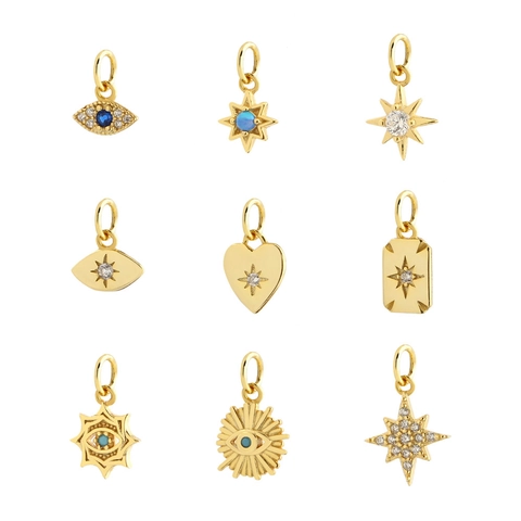 Silver DIY Pendant Accessories For Jewelry Making Heart Star Evil Eye Charms Rhinestone Inlaid Bohemian Women Fashion Jewelry