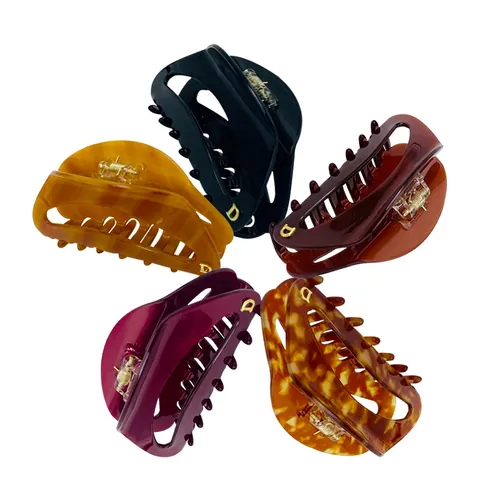 Molletta Per Capelli Grande Vintage Francese In Acetato Con Decorazione Lettera D Dorata Clip A Squalo Per Donna Accessori Eleganti