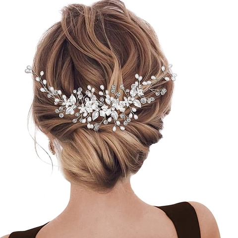 Vite Per Capelli Da Sposa Argento Lega Floreale Fatto A Mano Perla Artificial Finta Strass Cristallo Cerchietto Accessorio Matrimonio