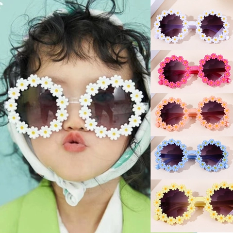 Kinder Sonnenbrille Gänseblümchen Blume Runde Rahmen UV400 Schutz PC AC Material Süß Outdoor Strand Brillen Für Jungen Mädchen
