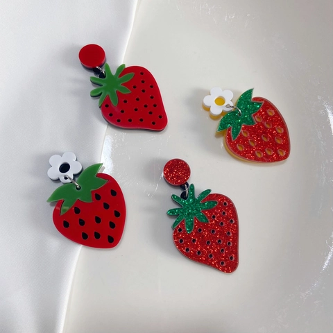 Pendientes De Gota De Fresa Lindos Acrílico Joyería De Verano Con Poste De Acero Inoxidable Para Mujeres Niñas Brillo
