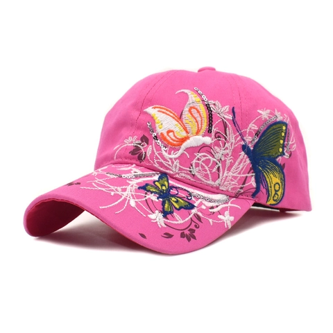 Butterfly Embroidery Cotton Baseball Cap Sequin Floral Curved Brim Adjustable Fashion Sun Hat For Women