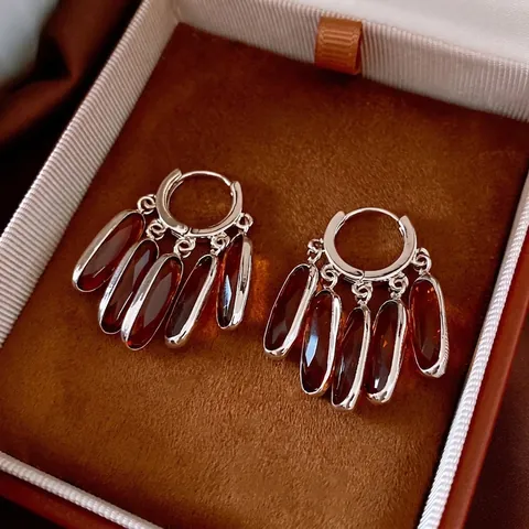 Vintage Oval Glas Anhänger Creolen Kupfer Luxus Retro Stil Elegante Mode Schmuck Für Frauen