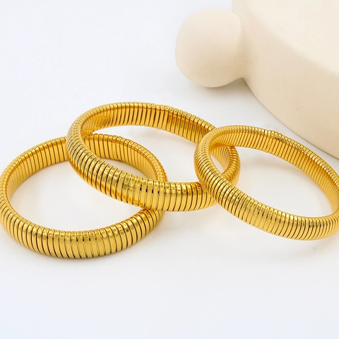 Stainless Steel Tubogas Snake Bone Elastic Bangle For Women Gold Silver Plated Stretch Industrial Minimalist Jewelry Bangle