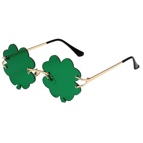 Occhiali Da Sole Senza Montura Novità Lenti Verdi Montatura Metallo Forma Trifoglio Accessorio Festa San Patrizio