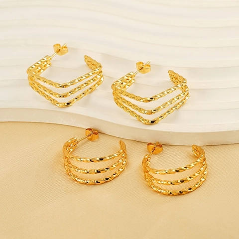 Multi Layer Twisted Hoop Earrings 18K Gold Plated Stainless Steel Rope Geometric Jewelry For Women