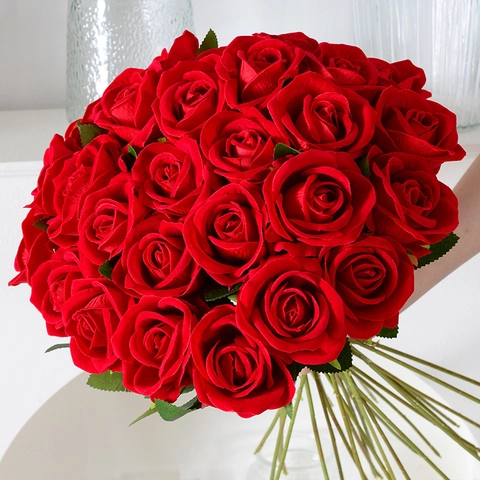 Artificial Rose Flowers Single Stem Real Touch Velvet Satin Cloth Long Branch For Wedding Home Decor Valentines Day