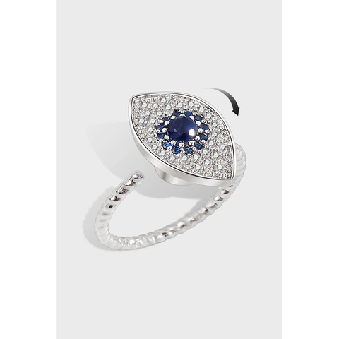 Anillo Giratorio de Plata de Ley 925 Ojo Turco para Mujer Alivio de la Ansiedad Ajustable Diamante de Imitación Joyería de Moda Anillo de Dedo