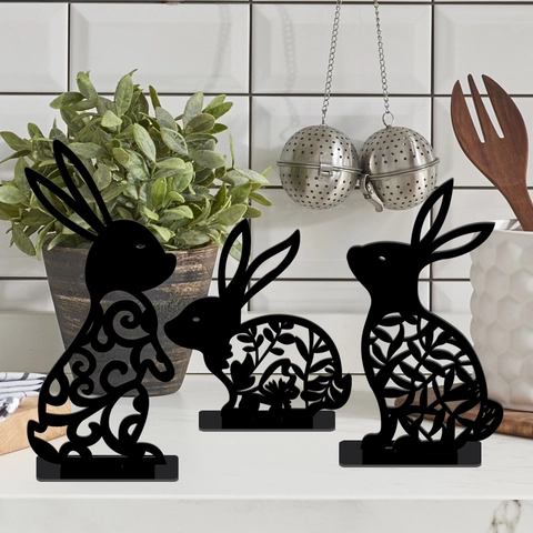 Coniglietto Di Pasqua Uovo Ornamento Da Tavolo Acrilico Silhouette Cava Decorazione Per Feste Moderno Minimalista
