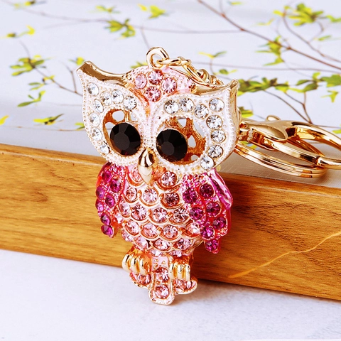 Sparkling Rhinestone Owl Keychain Cute Animal Metal Bag Charm Pendant For Women Handbag Car Key Decoration Gift