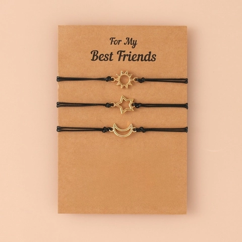 Sun Moon Star Freundschaftsarmbänder Legierung Anhänger Verstellbares Geflochtenes Seil Retro Minimalistisches Geschenk