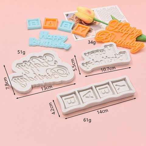 Happy Birthday BABY Letter Silicone Fondant Mold DIY Baking Cake Decoration Chocolate Candy Clay Tool