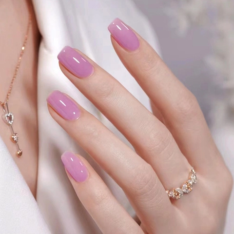Uñas Postizas Taro Morado Press On Forma Cuadrada Europea Media Larga Textura De Gelatina Brillante Para Mujeres