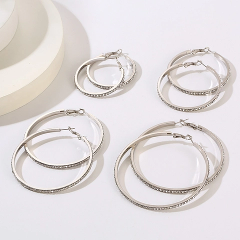 Orecchini A Cerchio Con Strass Di Moda Acciaio Inossidabile 316L Grandi Dimensioni Stile INS Gioielli Per Donne