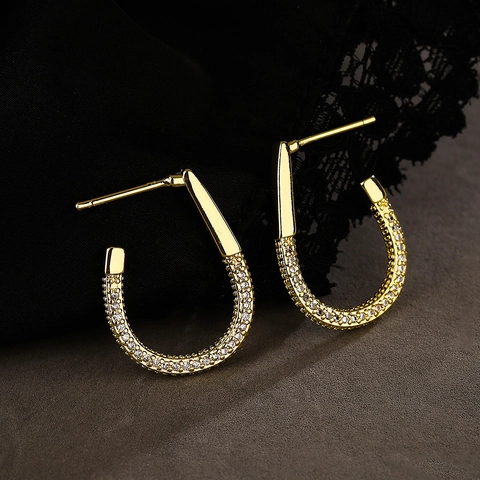 Minimalistische U Vorm Hoop Oorbellen Verguld Koper Met Kleurrijke Zirkonia Geometrische Trendy Sieraden Vrouwen