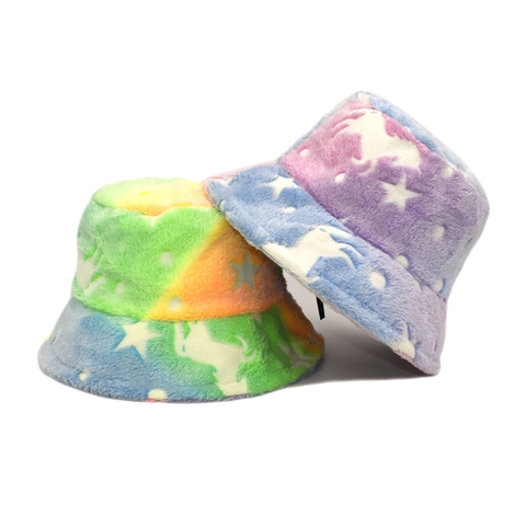 Cappello Alla Pescatora In Peluche Tie Dye Motivo A Stelle Ecopelliccia Caldo Cappello Invernale Da Donna