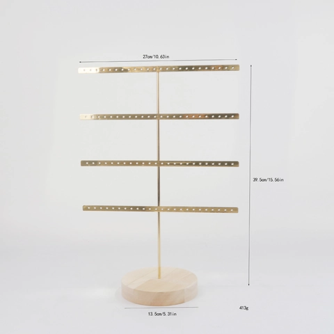 Jewelry Display Stand Metal Earring Organizer Holder With Wooden Base Tiered Iron Art Rack For Home Decor