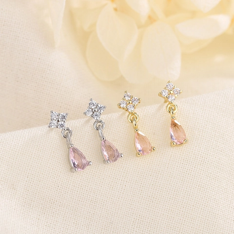 Eleganti Orecchini A Goccia Di Pera Rosa Rame Zirconia Con Perno In Argento Sterling 925 Per Donne