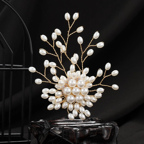 Spilla a Ramo d'Albero con Perle Artificiali Elegante Vintage per Donna Spilla a Fiore in Lega Oro Accessorio Gioielli Moda