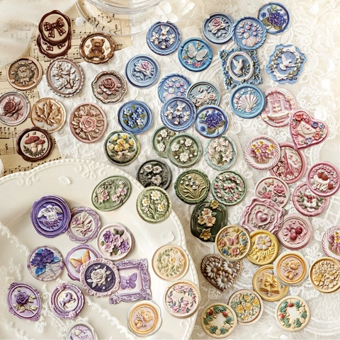 Vintage 3D Reliëf Lakstempel Stijl Stickers Hout Impressie Papier Boekdruk Bloem Dier Patronen Scrapbooking Decoratie