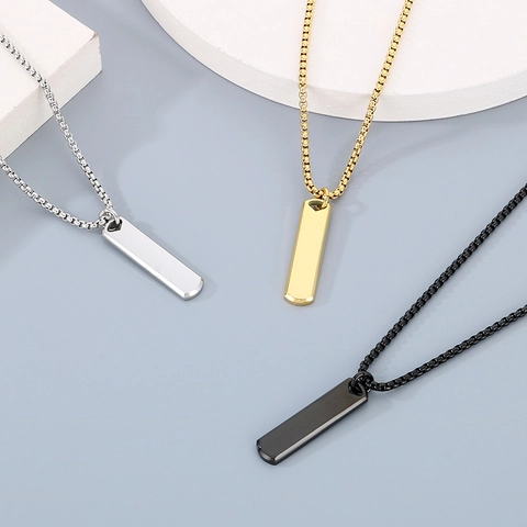 Minimalist Bar Pendant Necklace Stainless Steel Box Chain Geometric Industrial Style Jewelry For Men Women Daily Wear