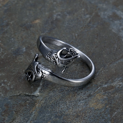 Anello Vichingo Con Doppia Testa Di Drago In Acciaio Inossidabile Retro Punk Regolabile Gioielli Gotici